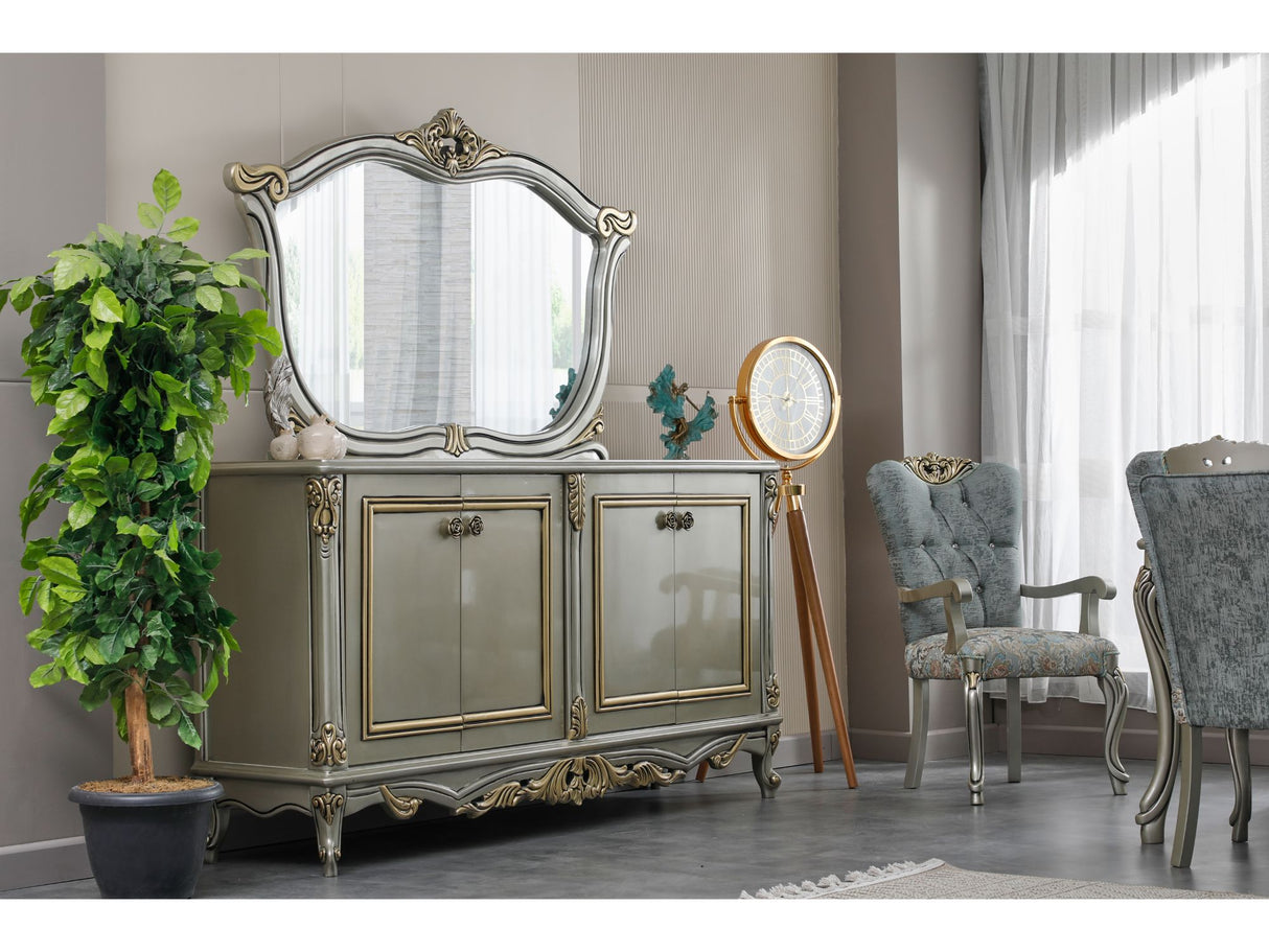 Buse Diningroom (Consol With Mirror & Dining Table & 2 Arm Chair & 4 Chair) Light Green from Furnia - Luna Furniture