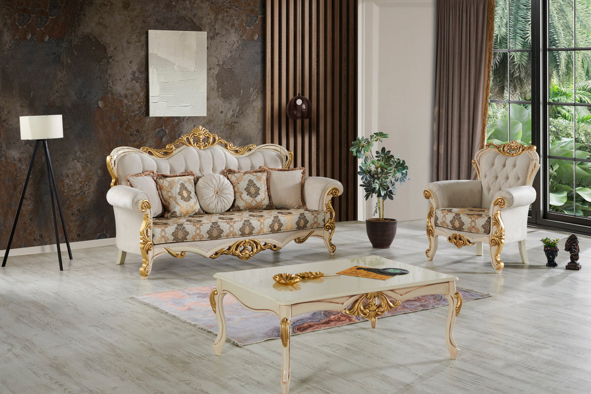 Buse Traditional Sofa in Cream from Furnia - Luna Furniture