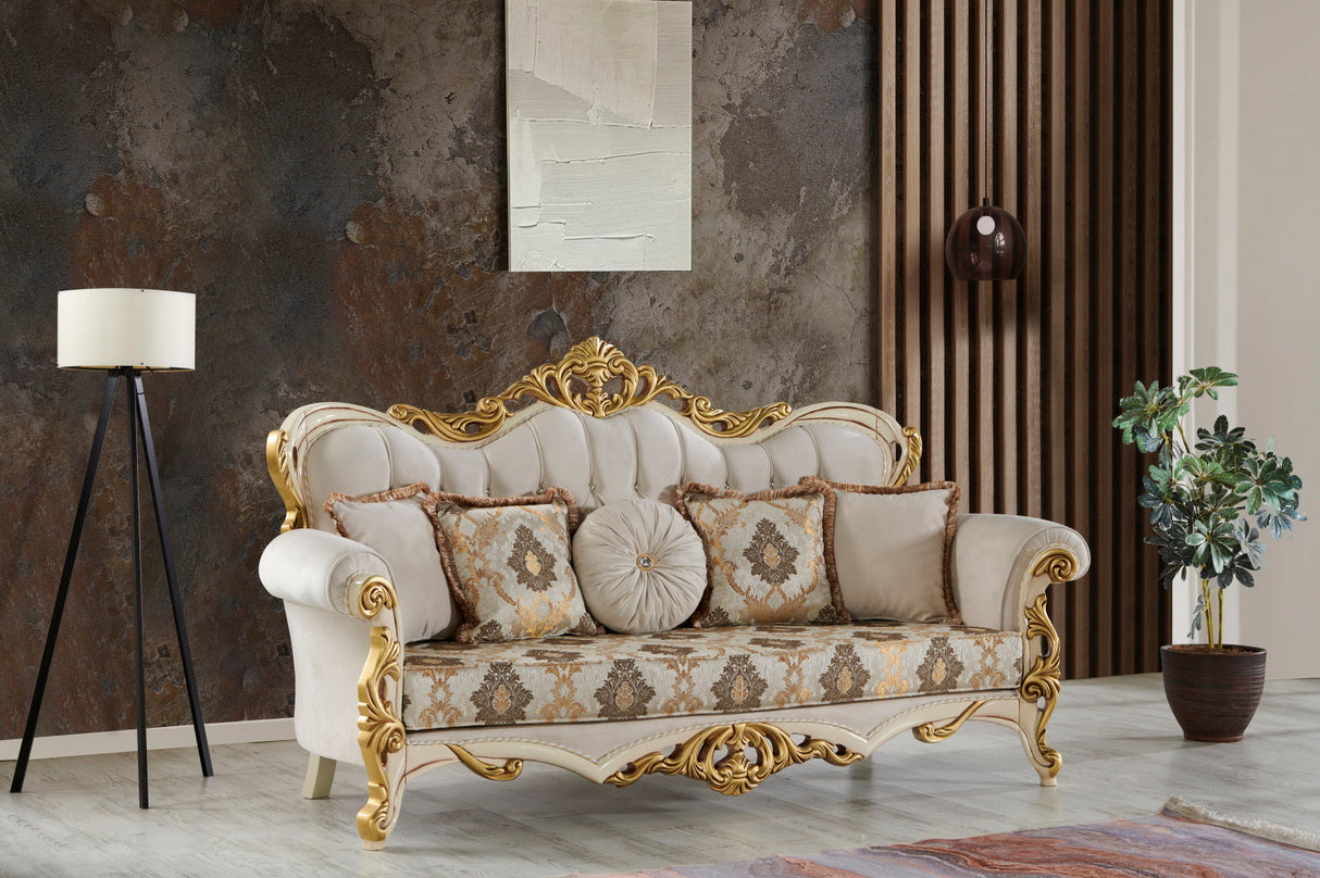 Buse Traditional Sofa in Cream from Furnia - Luna Furniture