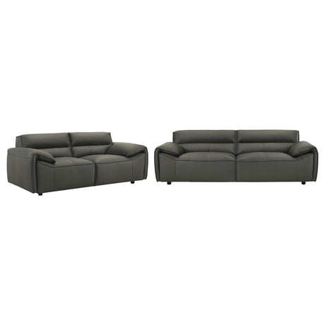 Buxton Graphite 2-Piece Leather Upholstered Living Room Set from Coaster - Luna Furniture