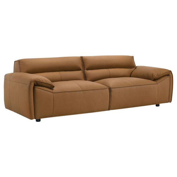 Buxton Orange Top Grain Leather Upholstered Sofa