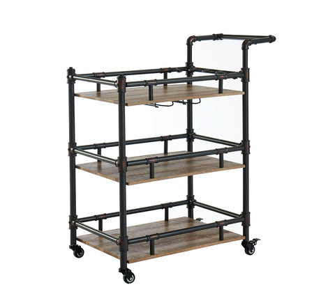 Aylmer Antique Black/Oak Serving Cart from Furniture of America - Luna Furniture