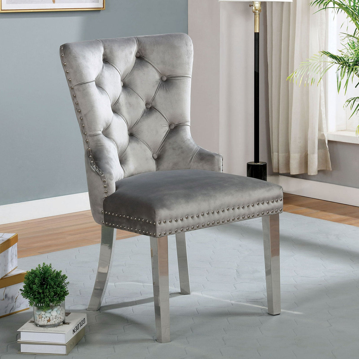 Jewett Gray Wingback Chair from Furniture of America - Luna Furniture