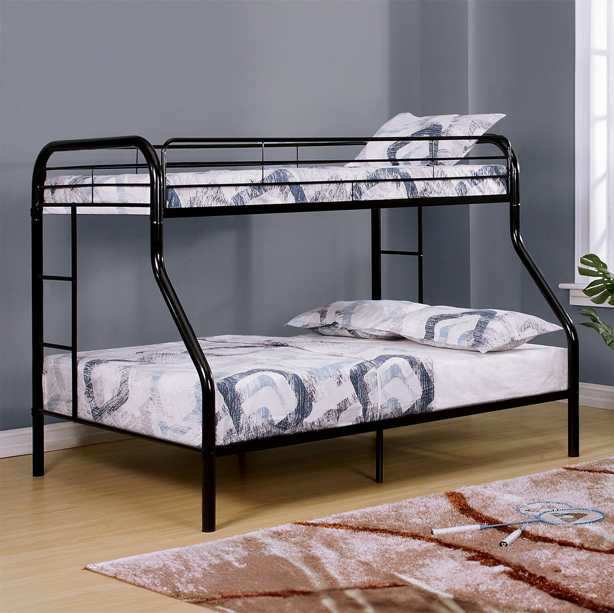 Finnerty Black Twin/Full Bunk Bed from Furniture of America - Luna Furniture