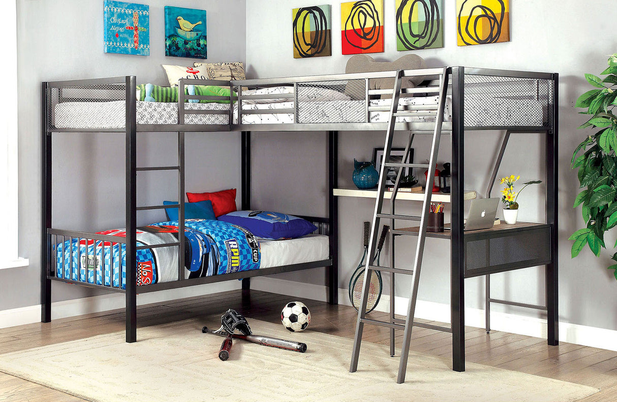 Ballarat Silver L-shaped Triple Twin Bunk Bed from Furniture of America - Luna Furniture