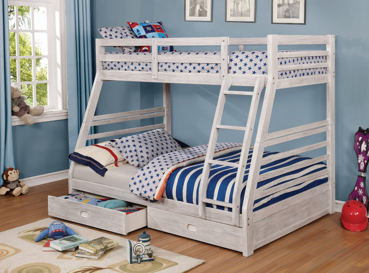 California Wire-Brushed White Bunk Bed from Furniture of America - Luna Furniture