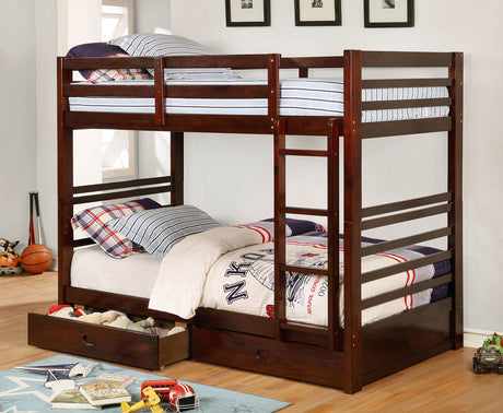 California Dark Walnut Twin/Twin Bunk Bed from Furniture of America - Luna Furniture