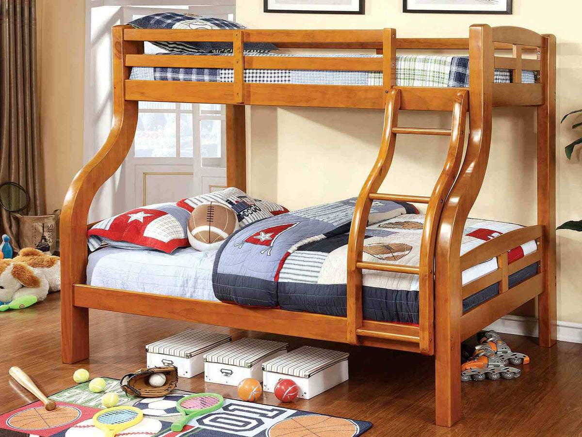 Solpine Oak Twin/Full Bunk Bed from Furniture of America - Luna Furniture