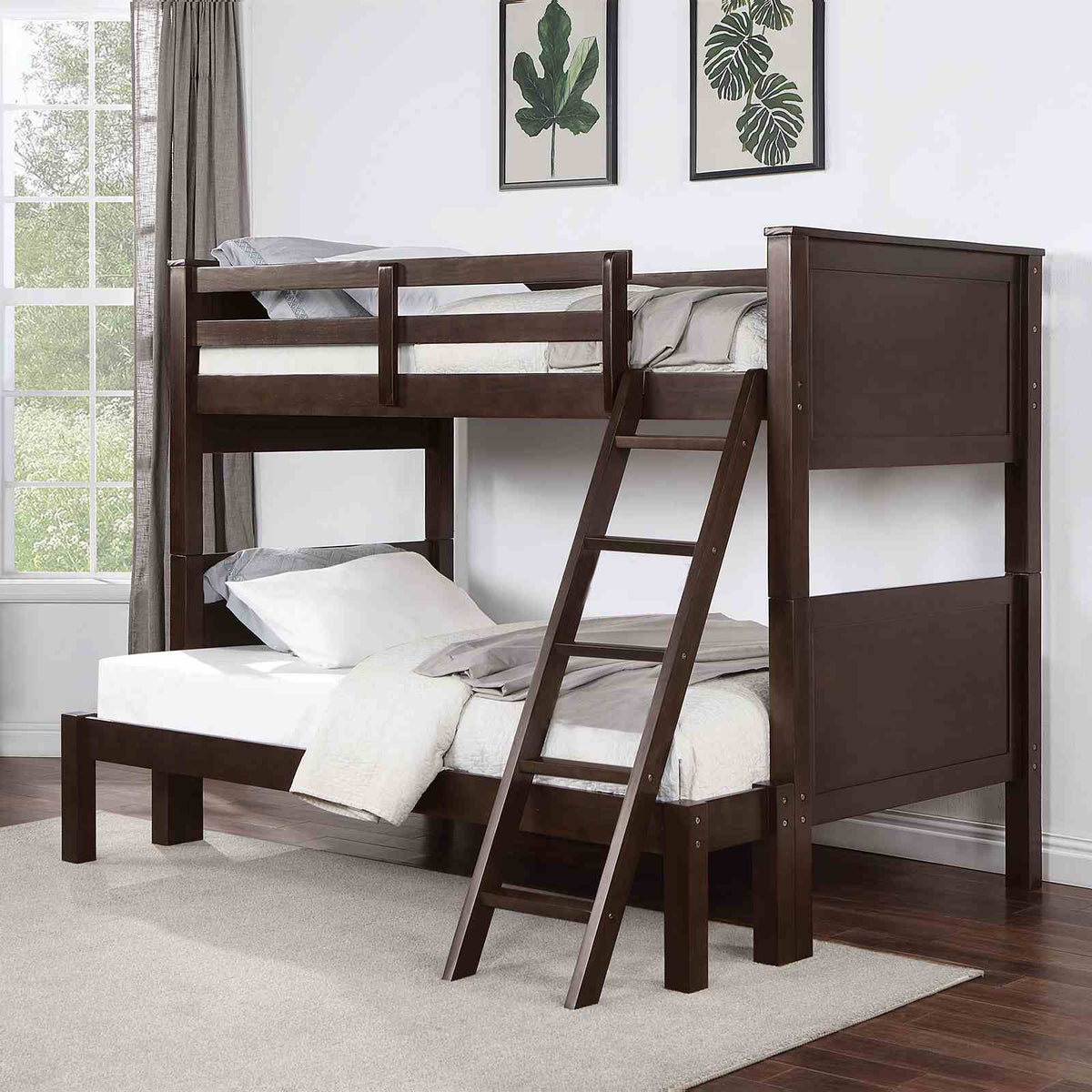 Stamos Walnut Twin/Full Bunk Bed from Furniture of America - Luna Furniture