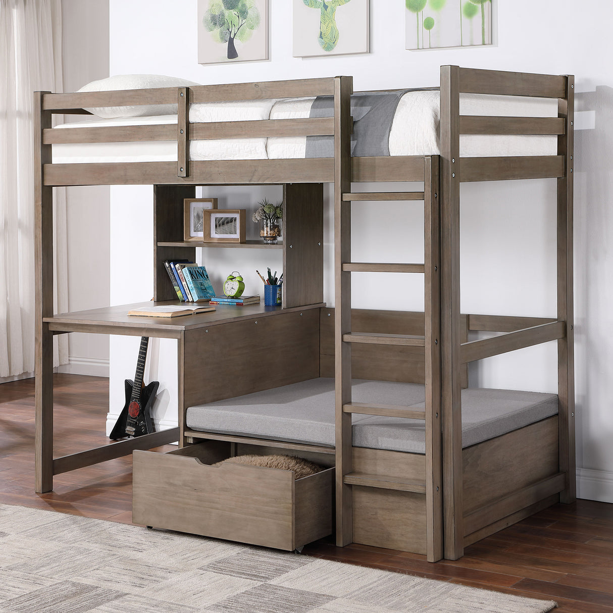 Callistus Warm Gray Twin/Workstation Loft Bed from Furniture of America - Luna Furniture