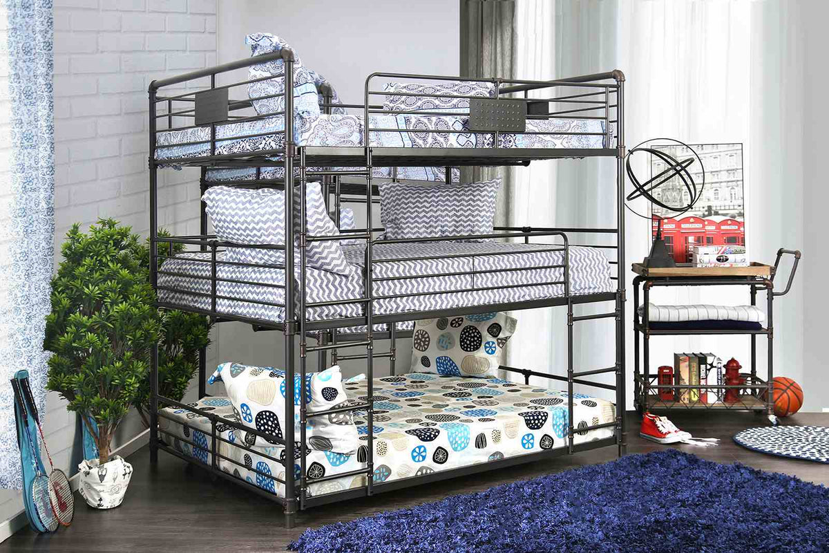 Olga Antique Black Full/Full/Full Bunk Bed from Furniture of America - Luna Furniture
