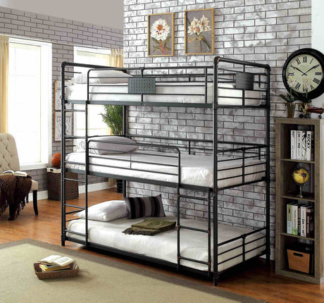 Olga Antique Black Twin/Twin/Twin Bunk Bed from Furniture of America - Luna Furniture
