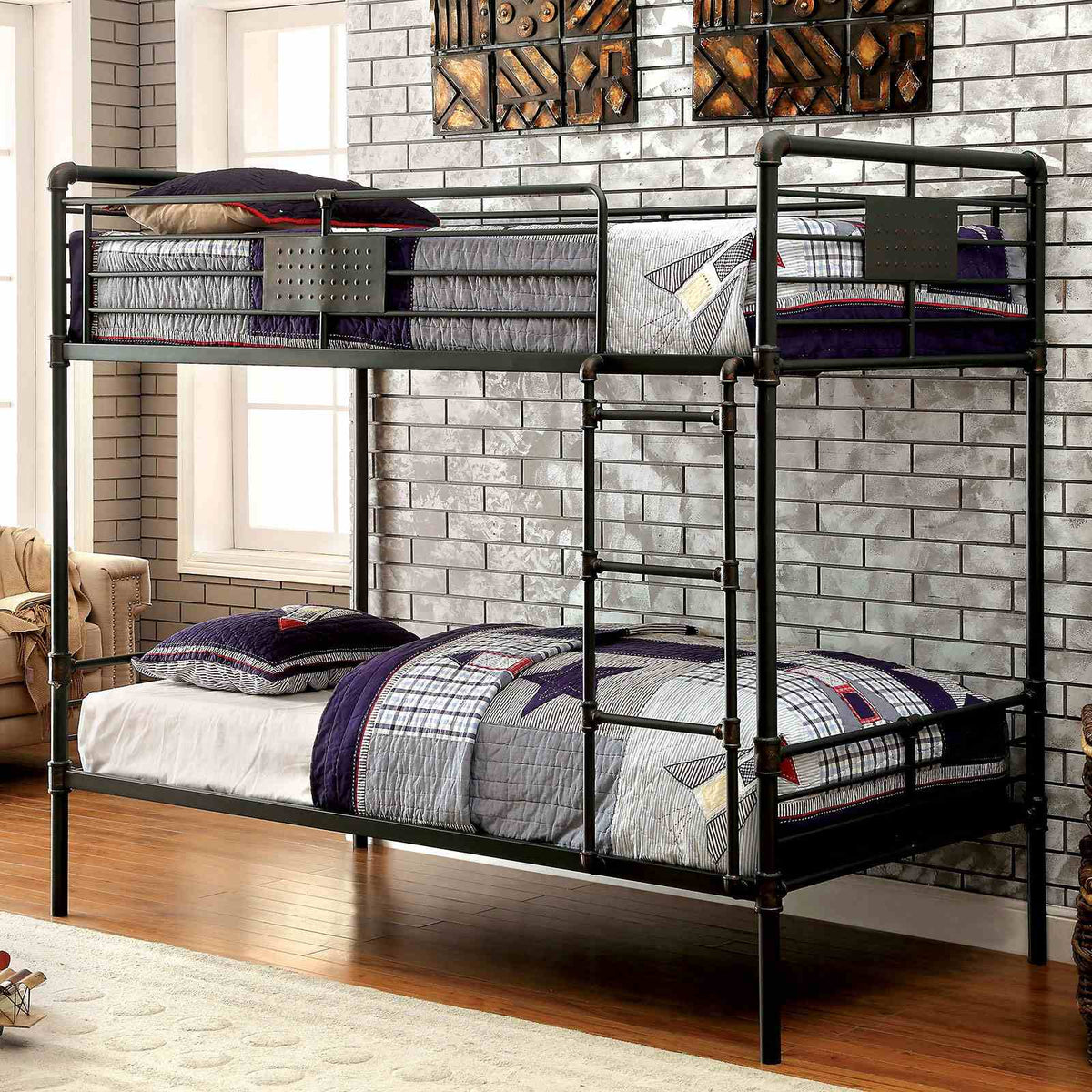 Olga Antique Black Twin/Twin Bunk Bed from Furniture of America - Luna Furniture