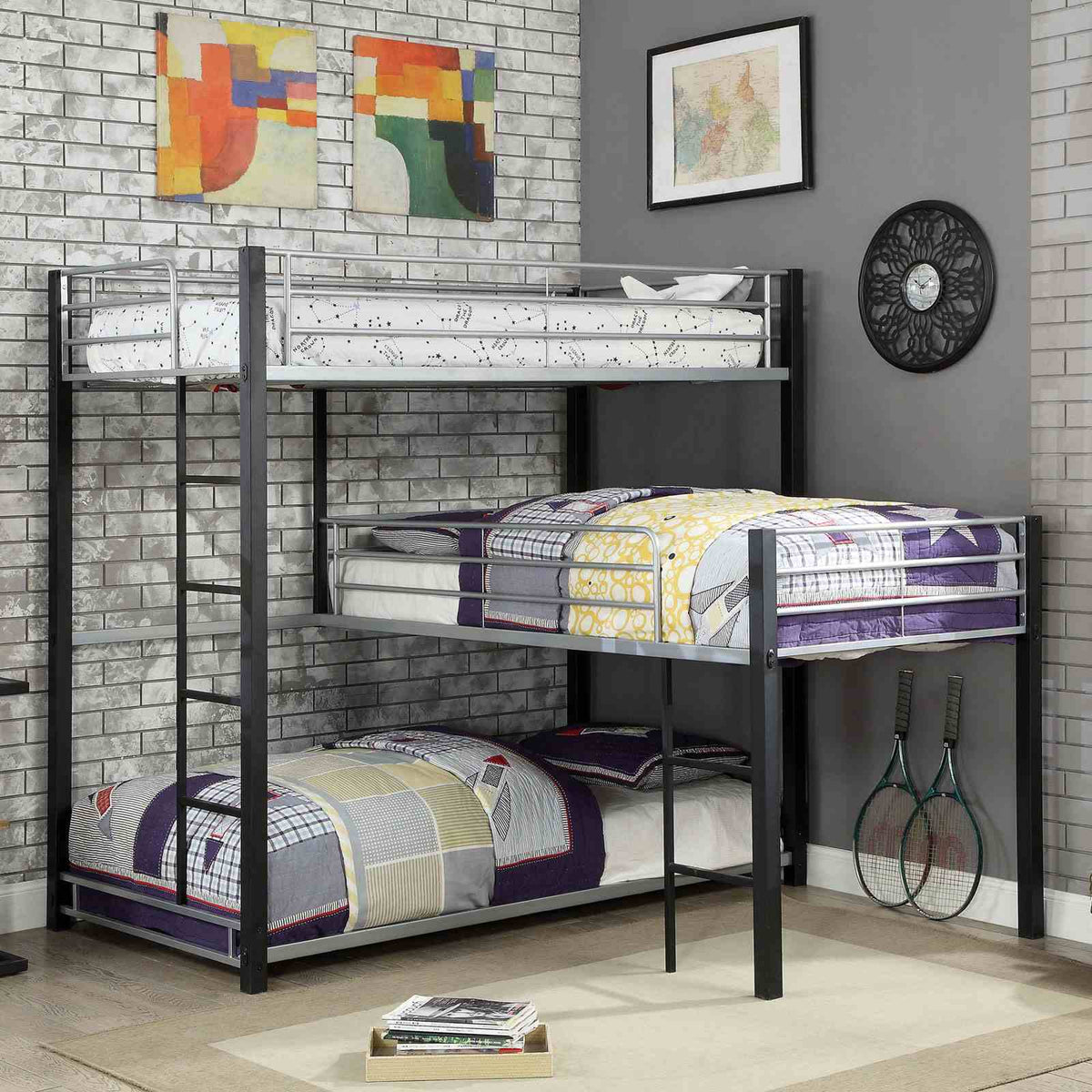 Aubrey Sand Black Twin Triple Decker Bed from Furniture of America - Luna Furniture