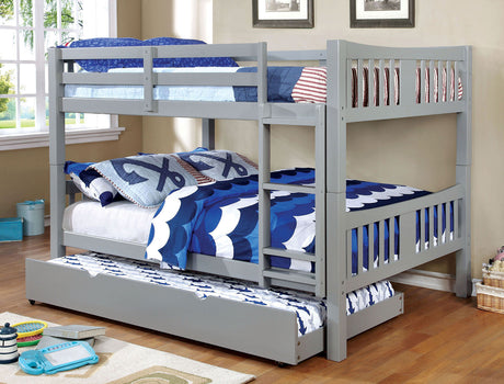 Cameron Gray Full/Full Bunk Bed, Gray from Furniture of America - Luna Furniture
