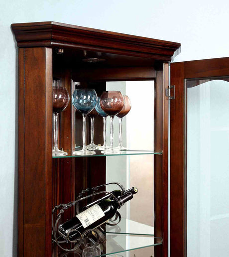 Ortley Walnut Curio Cabinet from Furniture of America - Luna Furniture
