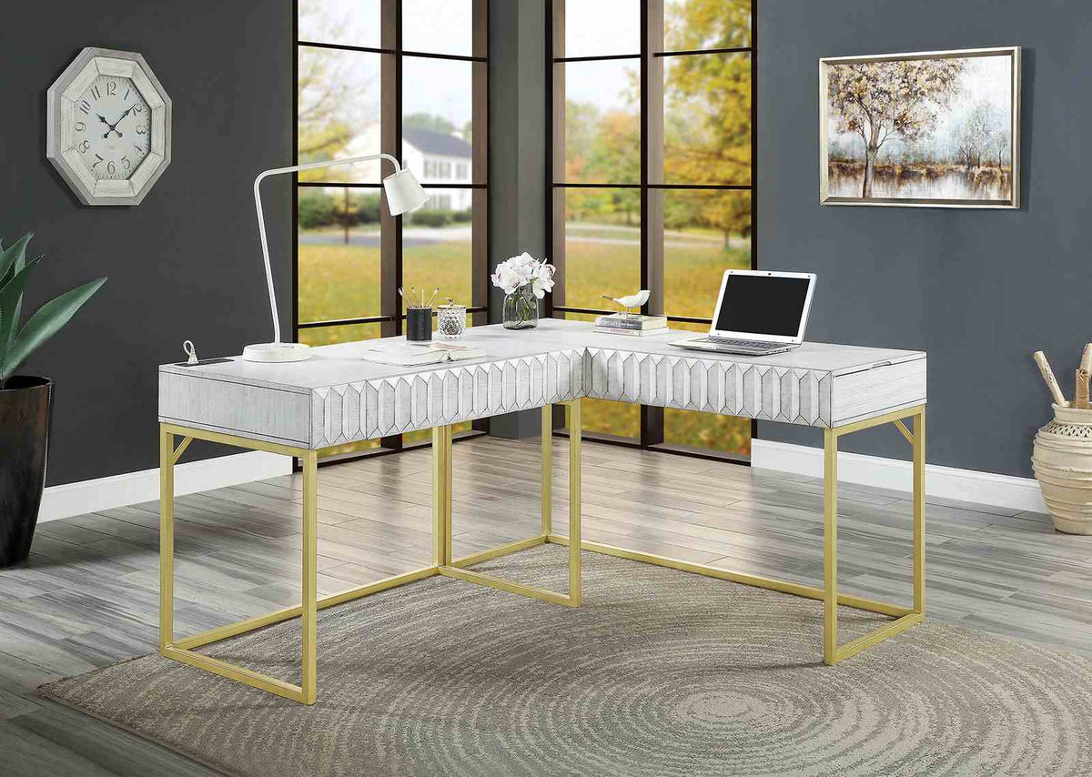 Freiburg Antique White Corner Desk from Furniture of America - Luna Furniture
