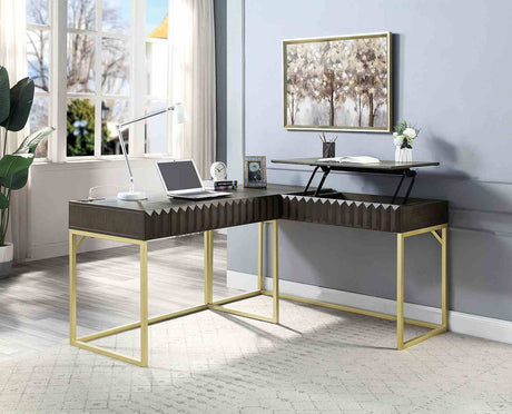 Freiburg Walnut Corner Desk from Furniture of America - Luna Furniture