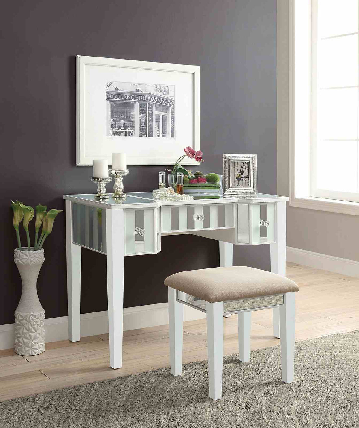 Joyce White Vanity with Stool from Furniture of America - Luna Furniture
