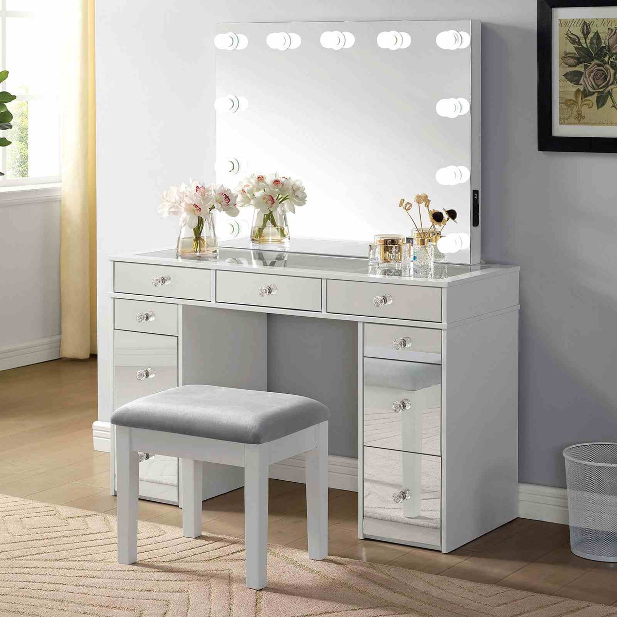 Margret White/Gray Vanity Set from Furniture of America - Luna Furniture