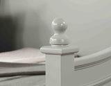 Lycoris Light Gray Daybed finial detail, glossy turned post top, close-up