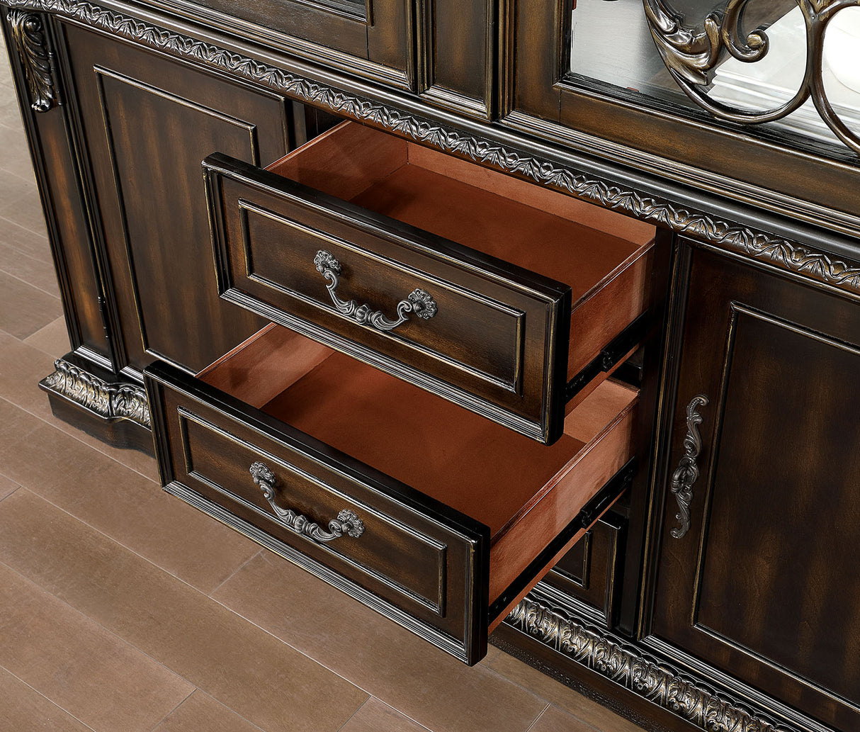 Lombardy Walnut Hutch & Buffet from Furniture of America - Luna Furniture