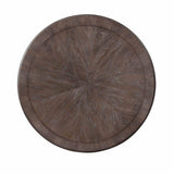 Arcadia Rustic round dining table, top-down view with radial wood inlay pattern