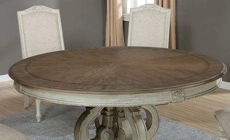 Arcadia Antique White/Ivory 7-Piece Traditional Round Dining Room Set (Table & 6 Chairs) from Furniture of America - Luna Furniture