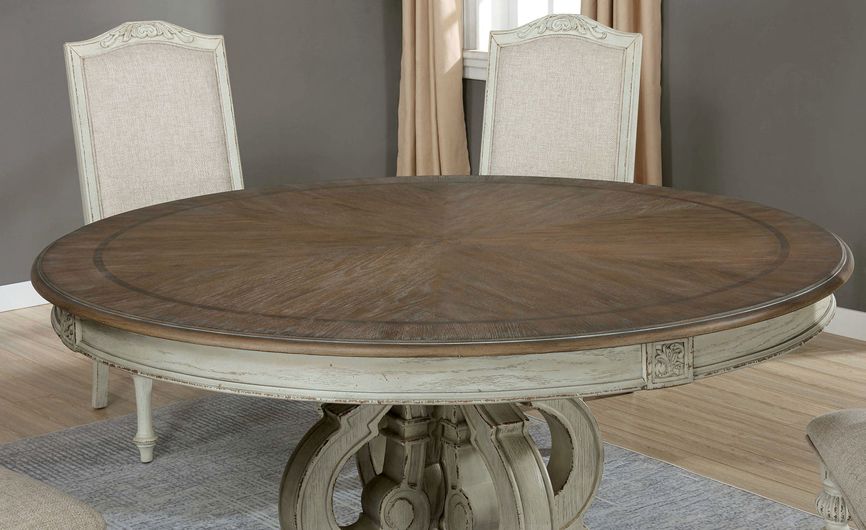Arcadia Antique White/Ivory 5-Piece Round Dining Table Set from Furniture of America - Luna Furniture