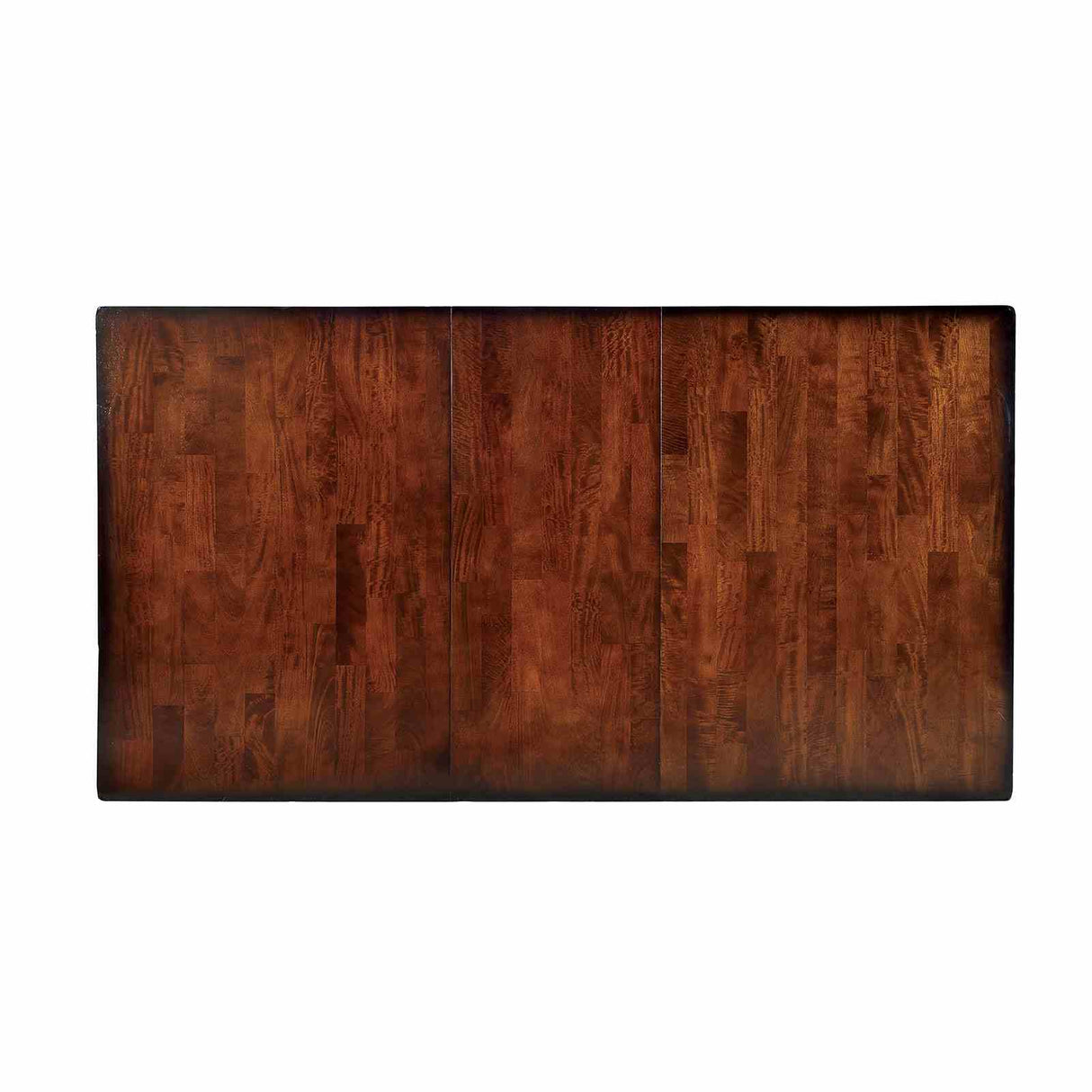Dickinson Dark Cherry dining table, expandable leaf top, overhead view