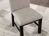 Umbria Antique side chair, gray upholstered seat, close-up front angle
