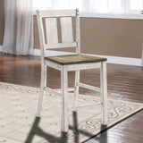 Dakota Antique counter height chair, slat back and wooden seat, three-quarter view
