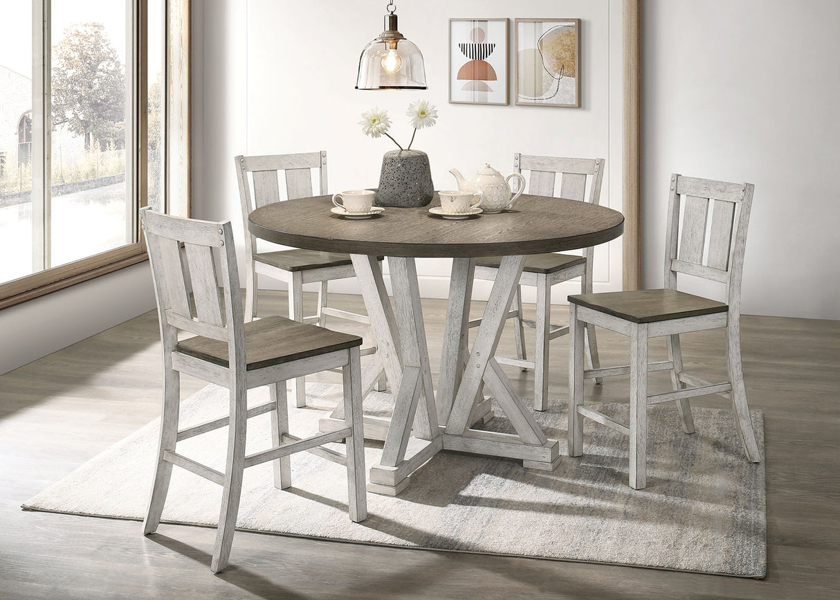 Dakota Antique White/Ash Brown 5 Pc Counter Ht Table Set from Furniture of America - Luna Furniture