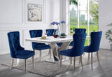 Valdevers Chrome/Navy 7-Piece Glam Dining Room Set (Table & 6 Chairs) from Furniture of America - Luna Furniture