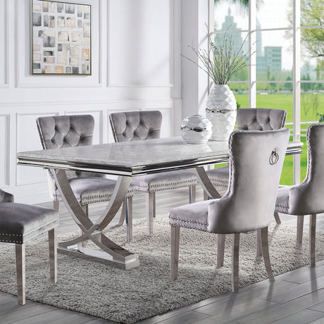 Wadenstil Chrome 78"W Glam Sintered Stone Top Dining Table from Furniture of America - Luna Furniture