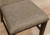Faulk dining chair, warm gray upholstery, nailhead trim, side angle