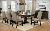 Faulk 6-piece dining set, espresso table and warm gray chairs, full room view
