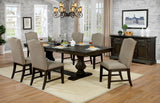 Faulk Espresso/Warm Gray dining table, with bench and upholstered chairs, lifestyle set view