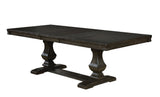Faulk Espresso/Warm Gray dining table, dual pedestal base, isolated three-quarter view