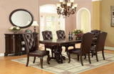 Bellagio Brown 7-piece dining set, round pedestal table, six tufted chairs, lifestyle view