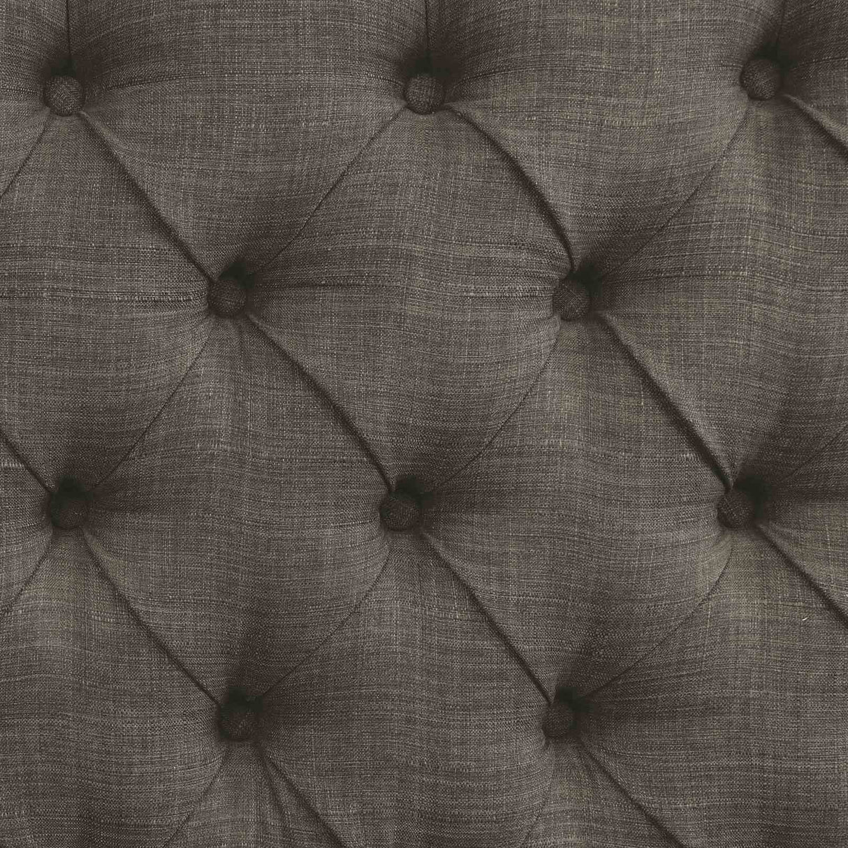 Sania Antique side chair, gray linen-like button-tufted upholstery close-up