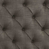 Sania Antique side chair, gray linen-like button-tufted upholstery close-up