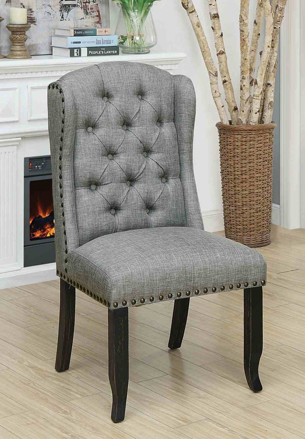 Sania Antique Black/Light Gray Rustic Linen-Like Dining Chairs, Set of 2