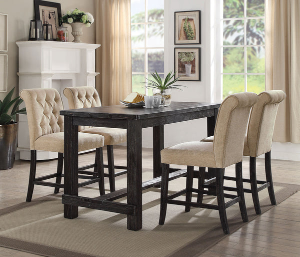 Sania Antique Black 5-Piece Rustic Linen-Like Counter Height Set (Table & 4 Chairs)