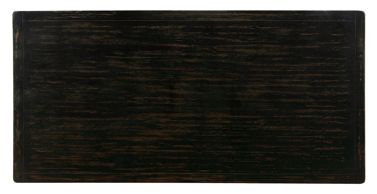 Sania Antique counter-height table top, dark distressed wood grain, overhead view