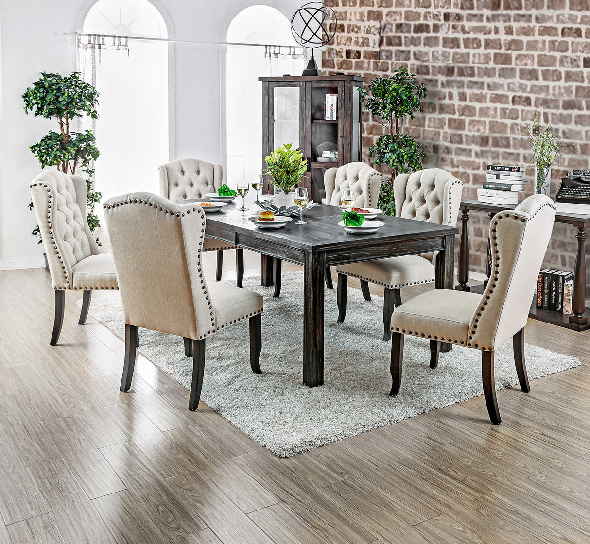 Sania Antique Black/Beige 84" Dining Table from Furniture of America - Luna Furniture