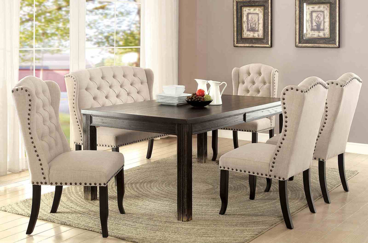 Sania Antique Black/Beige 6 Pc Dining Table Set w/ Bench from Furniture of America - Luna Furniture