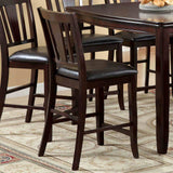 Edgewood Espresso counter chair, slatted back and padded leatherette seat, three-quarter view