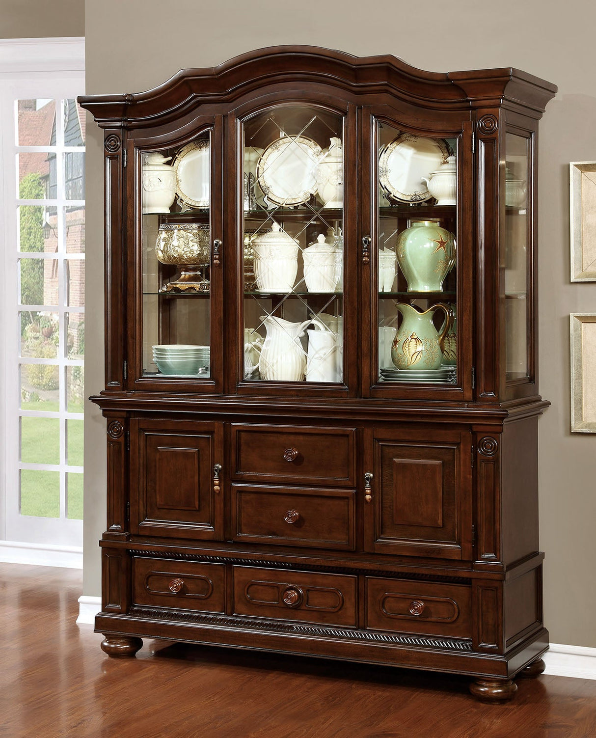 Alpena Brown Cherry Hutch & Buffet from Furniture of America - Luna Furniture