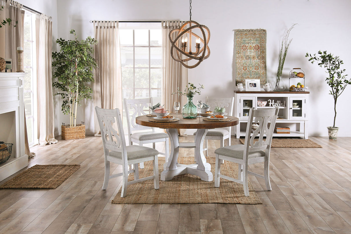 Auletta Distressed White/Distressed Dark Oak Round Dining Table from Furniture of America - Luna Furniture